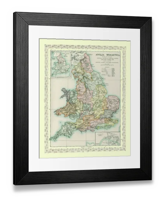 Framed Print : Map of England and Wales showing the Principal Religious Houses in the time of Henry VIII