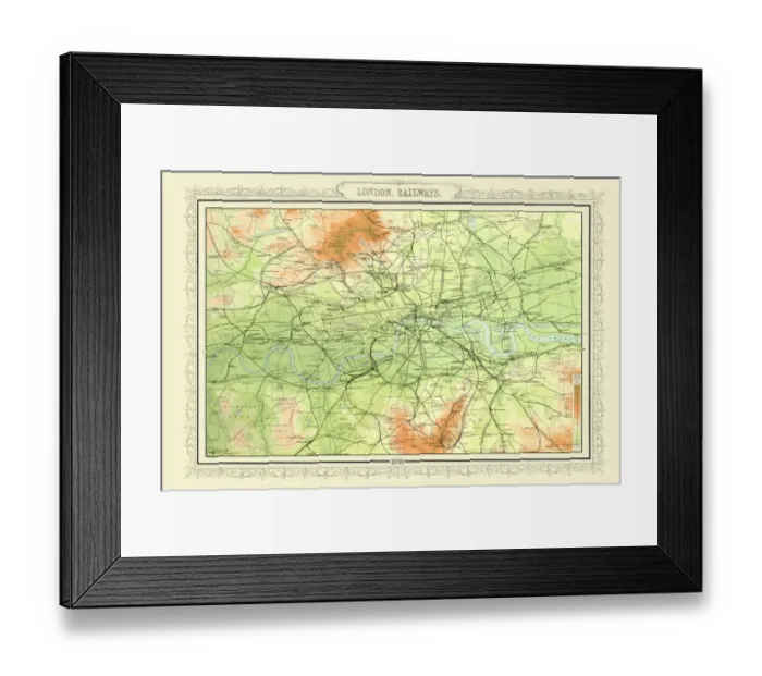 Framed Print : Old Map of the Railways of London 1898 from the Royal Atlas