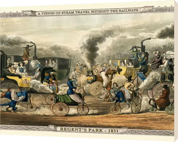 A Vision of Steam Travel Without The Railways - Regents Park 1831 (Alkens Illustrations of Modern Prophecy)