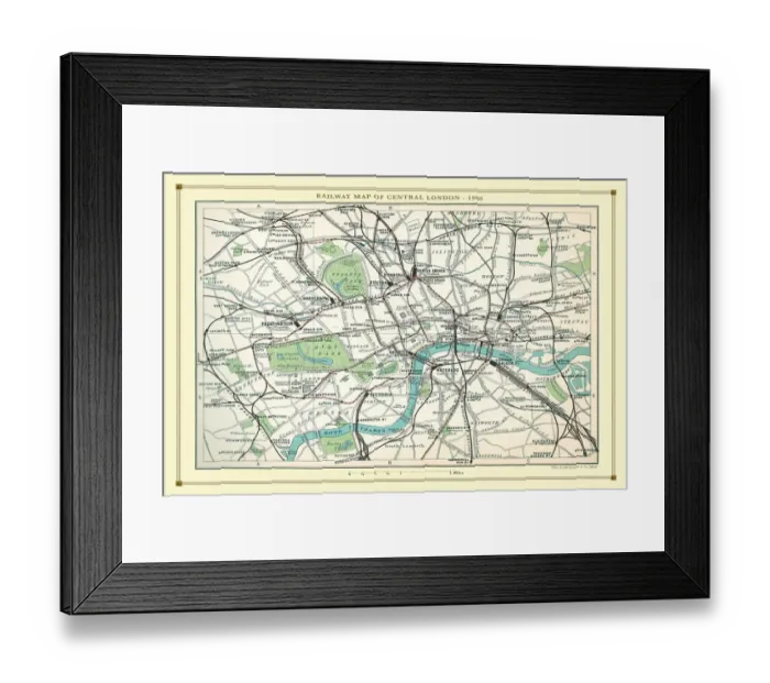Framed Print : Old Map of the Railways of Central London 1908 by Bartholomew Framed Print : Old Map of the Railways of Central London 1908 by Bartholomew