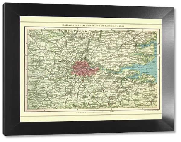 Old Map of the Railways of the Environs of London 1908 by Bartholomew