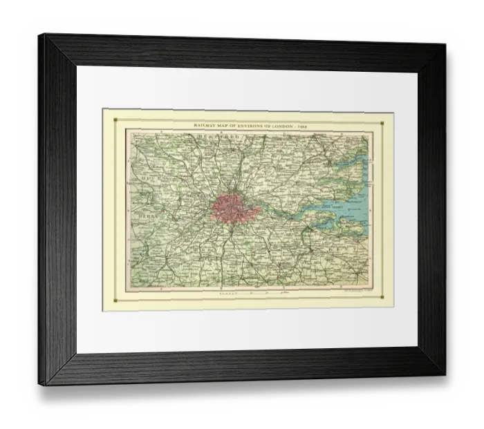 Framed Print : Old Map of the Railways of the Environs of London 1908 by Bartholomew Framed Print : Old Map of the Railways of the Environs of London 1908 by Bartholomew