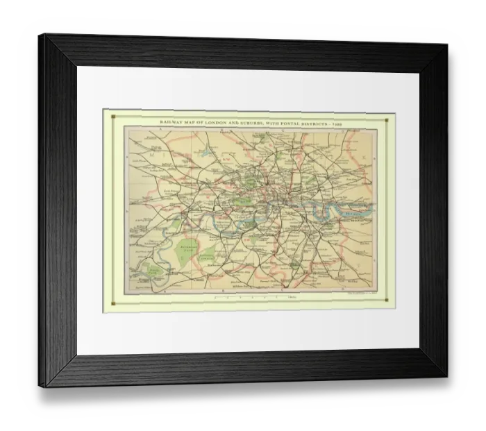 Framed Print : Old Map of the Railways of London and Suburbs 1908 by Bartholomew Framed Print : Old Map of the Railways of London and Suburbs 1908 by Bartholomew