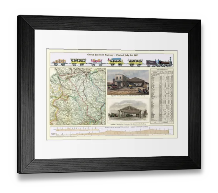 Framed Print : Old Map of the Grand Junction Railway 1837 Framed Print : Old Map of the Grand Junction Railway 1837