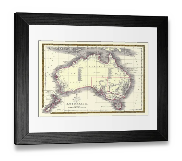 Framed Print : Old Map of Australia 1852 by Henry George Collins Framed Print : Old Map of Australia 1852 by Henry George Collins