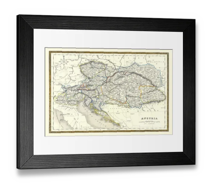 Framed Print : Old Map of Austria 1852 by Henry George Collins Framed Print : Old Map of Austria 1852 by Henry George Collins
