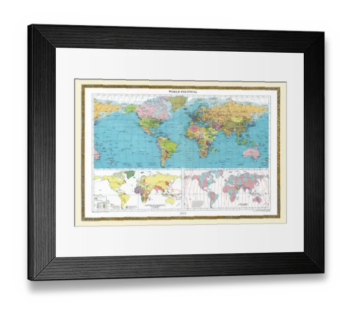 Framed Print : Old Map of the World 1973 Framed Print : Old Map of the World 1973