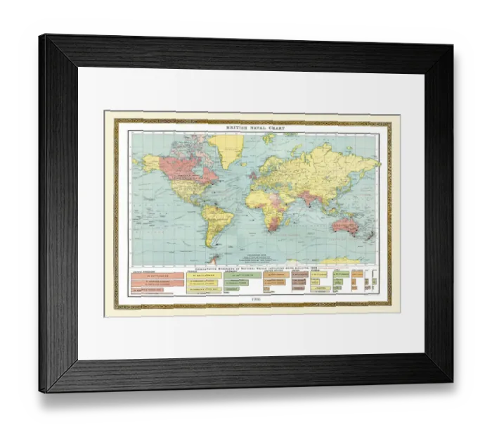Framed Print : Old Map of the World 1906