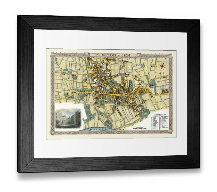 Framed Print : Old Map of Preston 1824 by Edward Baines