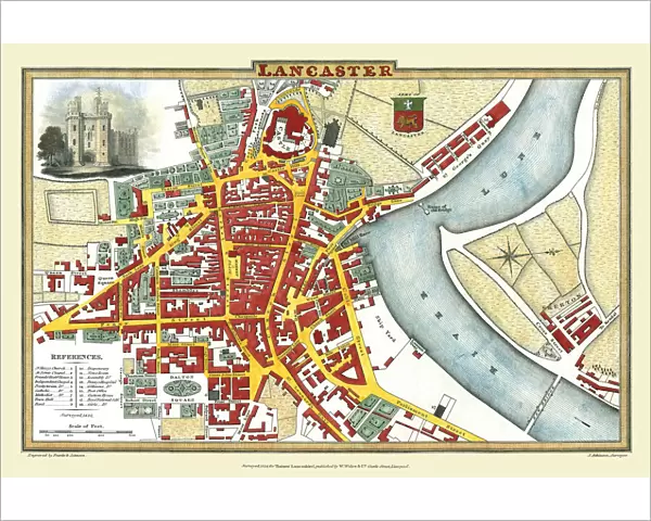 Old Map of Lancaster 1824 by Edward Baines