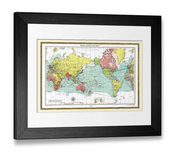 Framed Print : Old Map of the World 1959 Framed Print : Old Map of the World 1959
