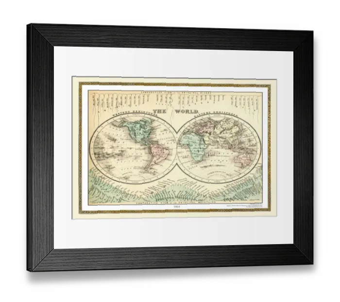 Framed Print : Old Map of The World 1864 Framed Print : Old Map of The World 1864
