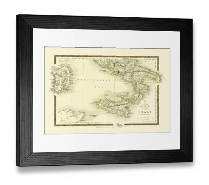 Framed Print : Old map of Southern Italy 1852 by Henry George Collins