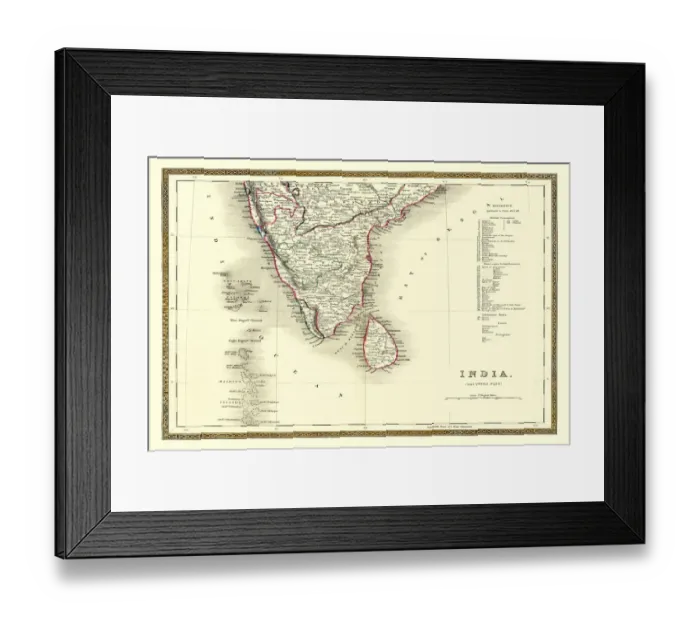 Framed Print : Old Map of Southern India 1852 by Henry George Collins Framed Print : Old Map of Southern India 1852 by Henry George Collins