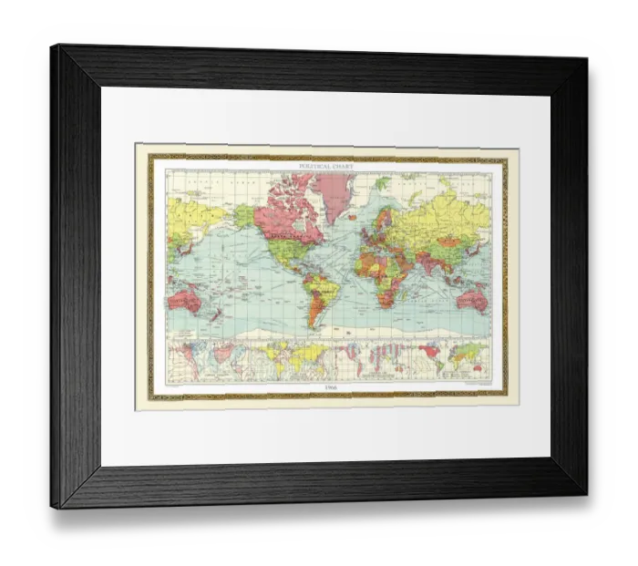 Framed Print : Old Map of the World 1966 Framed Print : Old Map of the World 1966