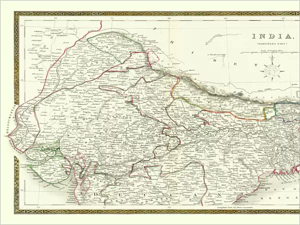 Old Map of Northern India 1852 by Henry George Collins