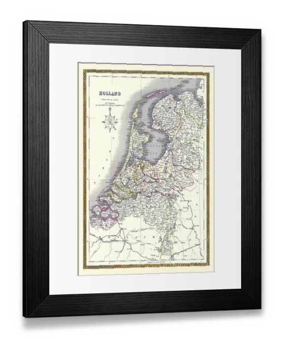 Framed Print : Old Map of Holland 1852 by Henry George Collins