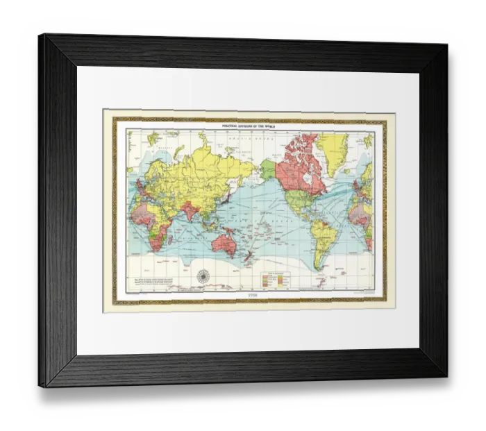 Framed Print : Old Map of the World 1958 Framed Print : Old Map of the World 1958