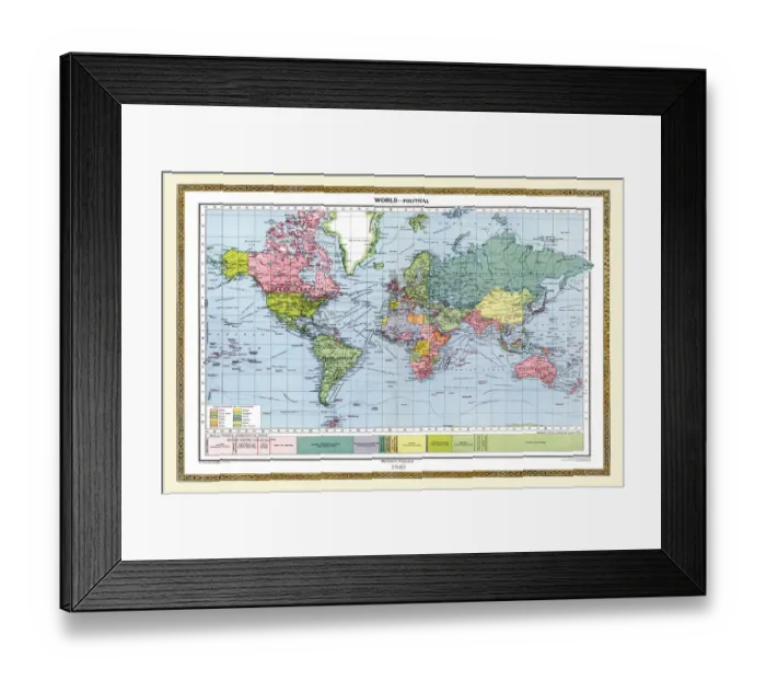 Framed Print : Old Map of the World 1940 Framed Print : Old Map of the World 1940