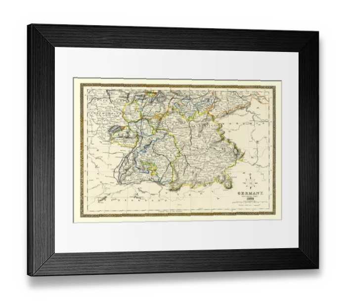 Framed Print : Old Map of Southern Germany 1852 by Henry George Collins Framed Print : Old Map of Southern Germany 1852 by Henry George Collins