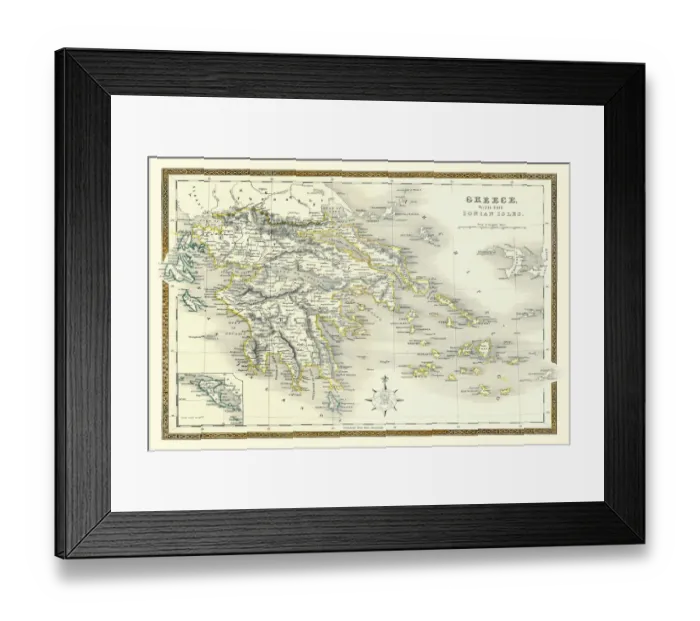 Framed Print : Old Map of Greece with the Ionian Isles 1852 by Henry George Collins Framed Print : Old Map of Greece with the Ionian Isles 1852 by Henry George Collins
