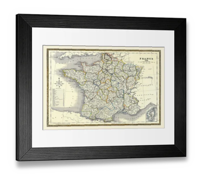 Framed Print : Old Map of France 1852 by Henry George Collins