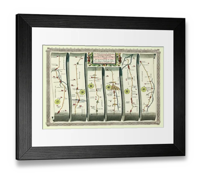 Framed Print : Old Road Strip Map (PLATE 6) The Continuation of the Road from London to Barwick
