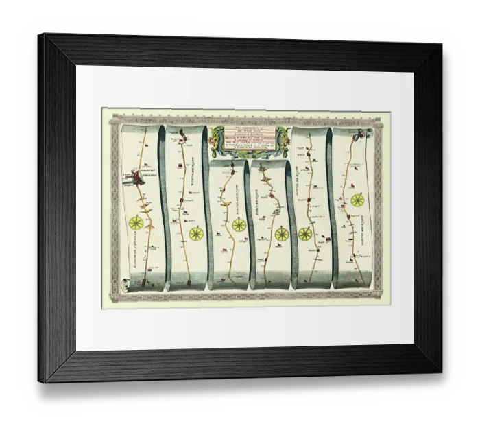Framed Print : Old Road Strip Map (PLATE 9) The Continuation of the Road from London to Barwick