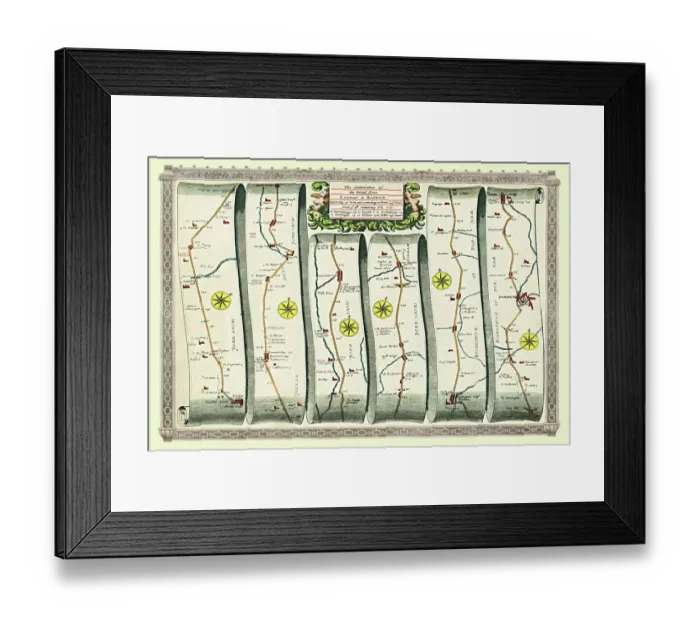 Framed Print : Old Road Strip Map (PLATE 8) The Continuation of the Road from London to Barwick Framed Print : Old Road Strip Map (PLATE 8) The Continuation of the Road from London to Barwick