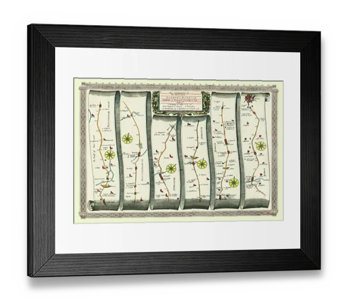 Framed Print : Old Road Strip Map (PLATE 7) The Continuation of the Road from London to Barwick