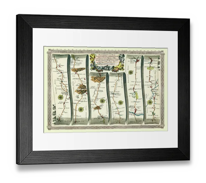 Framed Print : Old Road Strip Map (PLATE 2) The Continuation of the Road from London to Aberystwyth Framed Print : Old Road Strip Map (PLATE 2) The Continuation of the Road from London to Aberystwyth