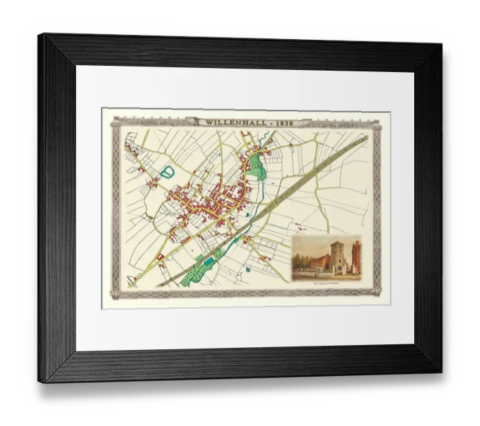 Framed Print : Old Map of the Town of Willenhall showing the Old Church of St Giles in 1838 Framed Print : Old Map of the Town of Willenhall showing the Old Church of St Giles in 1838