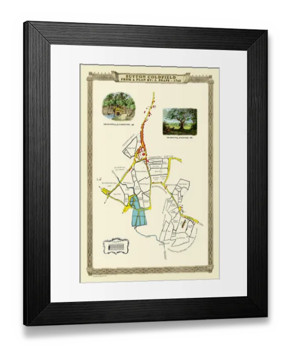 Framed Print : Old Map of the Royal Town of Sutton Coldfield 1765 by John Snape