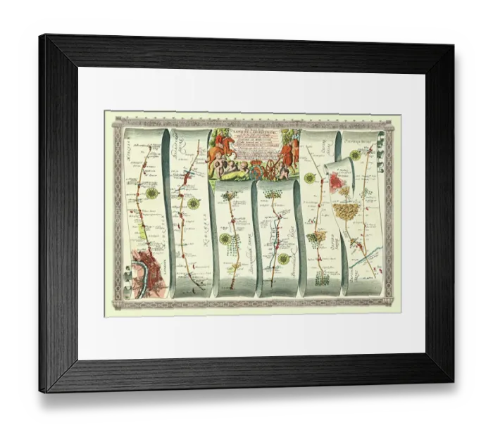 Framed Print : Old Road Strip Map (PLATE 1) The Road from London to Aberystwyth