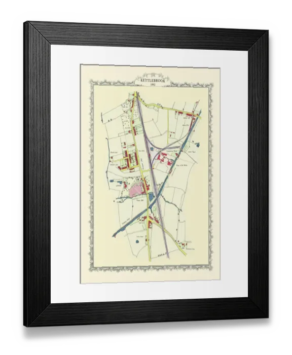 Framed Print : Old Map of Kettlebrook near Tamworth 1882