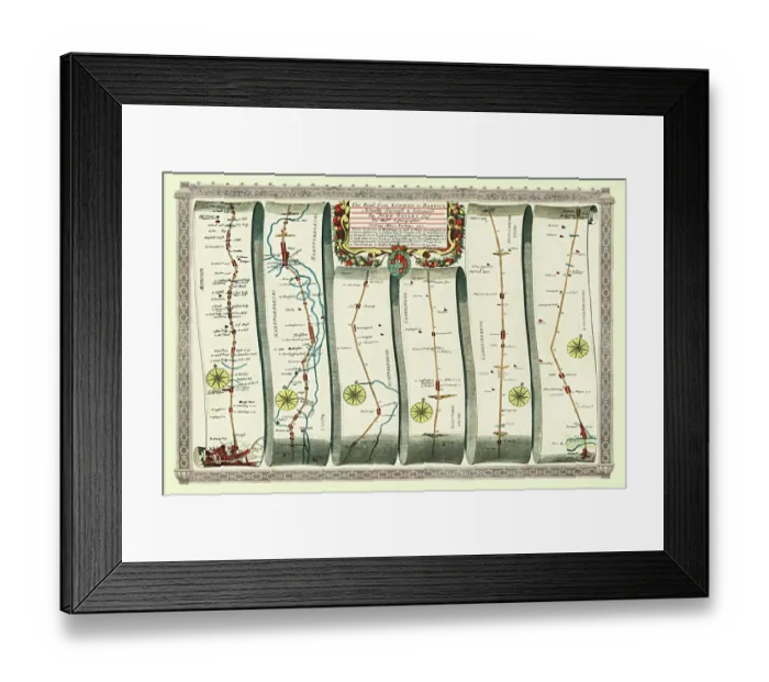 Framed Print : Old Road Strip Map (PLATE 5) The Road from London to Barwick Framed Print : Old Road Strip Map (PLATE 5) The Road from London to Barwick