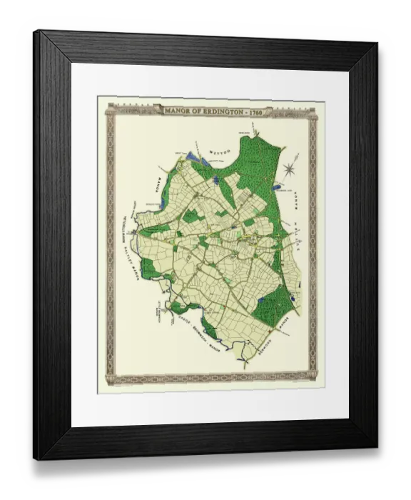 Framed Print : Old Map of The Manor of Erdington in Warwickshire 1760 Framed Print : Old Map of The Manor of Erdington in Warwickshire 1760