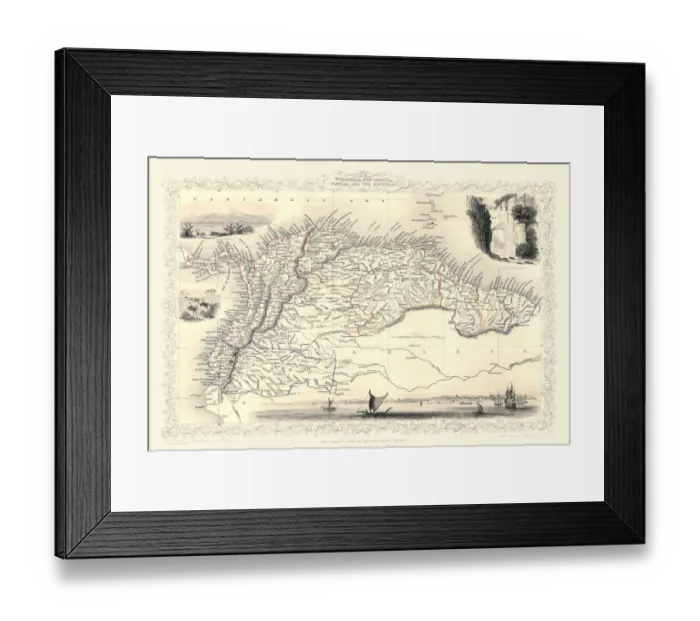 Framed Print : Old Map of Venezuela, New Granada, Equador and The Guayanas 1851 by John Tallis