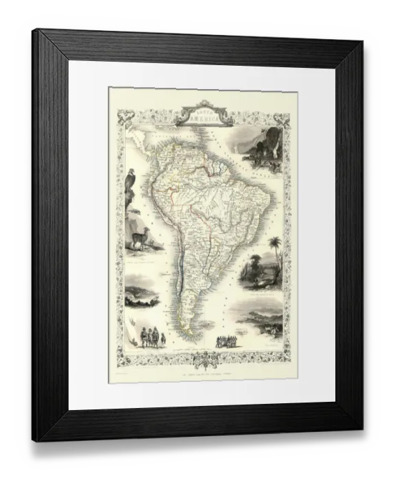 Framed Print : Old Map of South America 1851 by John Tallis Framed Print : Old Map of South America 1851 by John Tallis