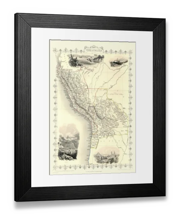 Framed Print : Old Map of Peru and Bolivia 1851 by John Tallis Framed Print : Old Map of Peru and Bolivia 1851 by John Tallis