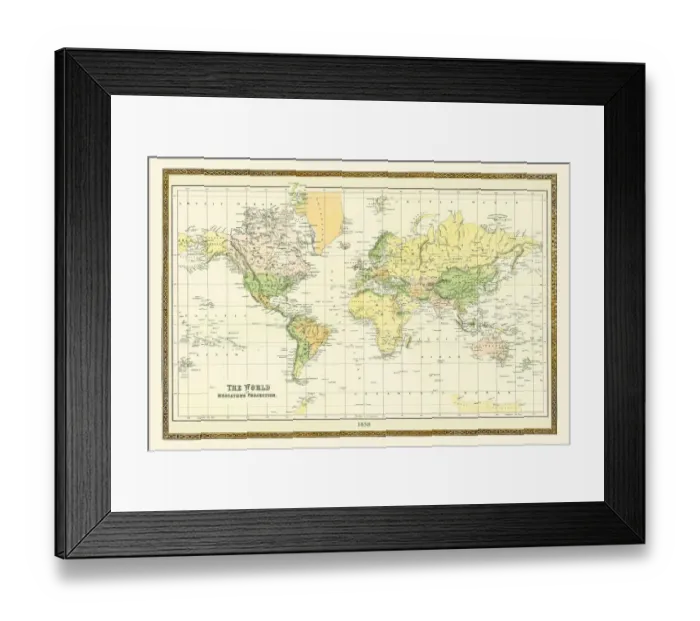 Framed Print : Old Map of The World 1858 Framed Print : Old Map of The World 1858