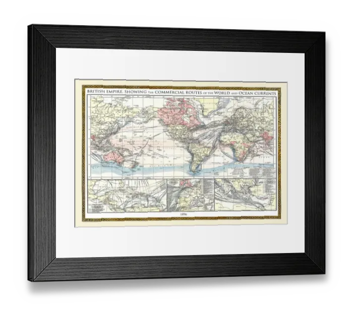 Framed Print : Old Map of the World 1896 Framed Print : Old Map of the World 1896