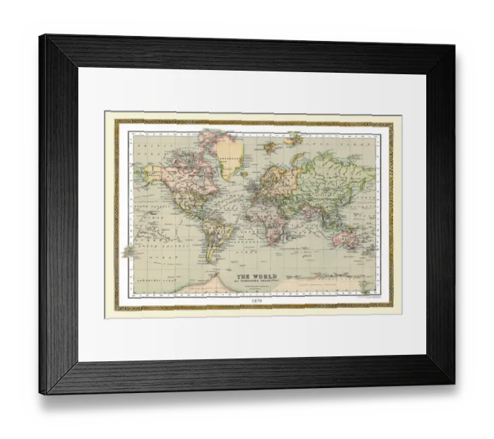 Framed Print : Old Map of The World 1879 Framed Print : Old Map of The World 1879