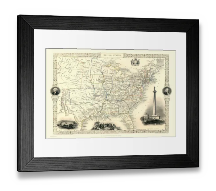 Framed Print : Old Map of the United States of America 1851 by John Tallis Framed Print : Old Map of the United States of America 1851 by John Tallis