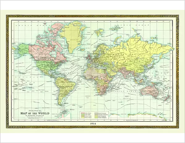 Old Map of the World 1914