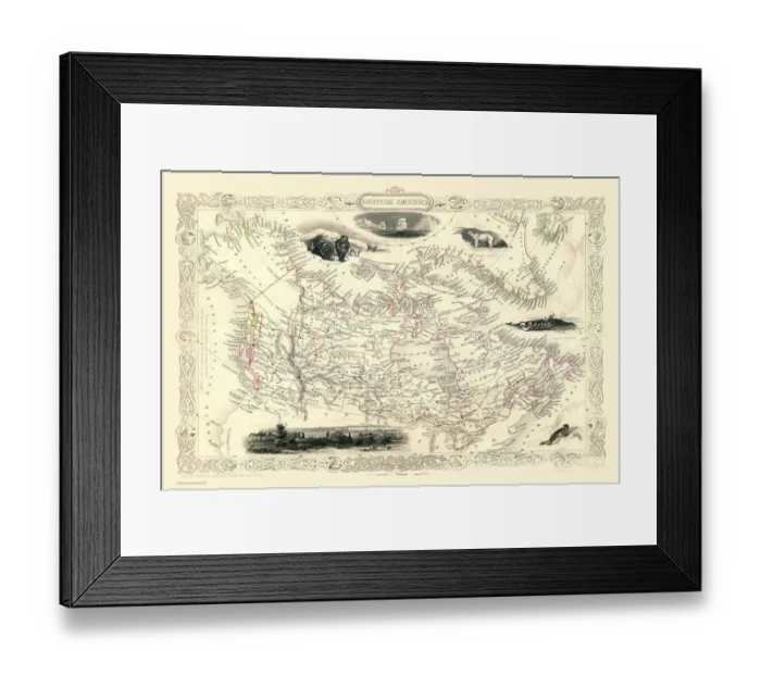 Framed Print : Old Map of British America, or Canada 1851 by John Tallis Framed Print : Old Map of British America, or Canada 1851 by John Tallis