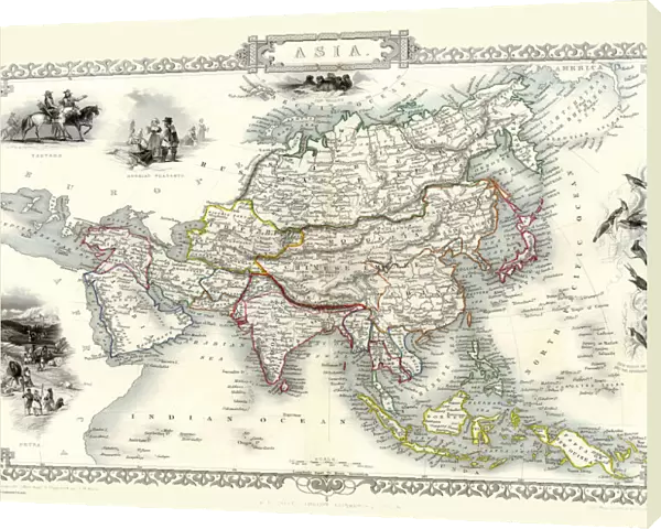 Asia 1851. A fine facimile artworked from an antique original map of the Continent of Asia