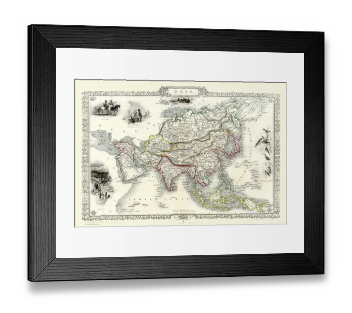 Framed Print : Asia 1851. A fine facimile artworked from an antique original map of the Continent of Asia