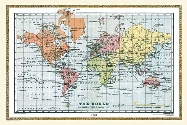 Old Map of The World 1881