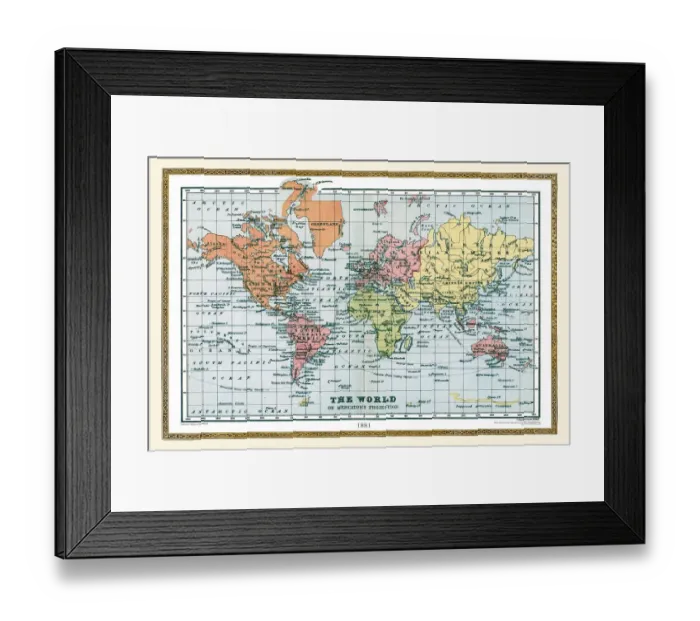 Framed Print : Old Map of The World 1881 Framed Print : Old Map of The World 1881